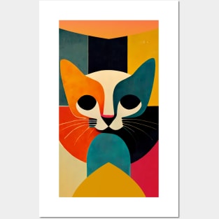 Geometric Cat Portrait Posters and Art